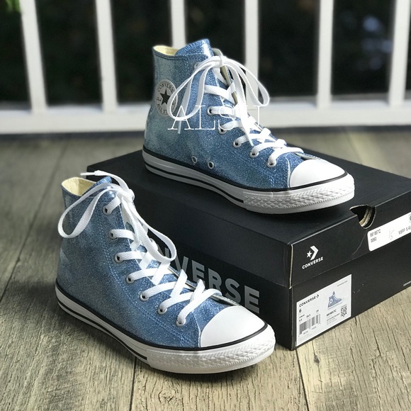NWT Converse Ctas HI Light Blue Glitter Y/W AUTHEN - Picture 3 of 7